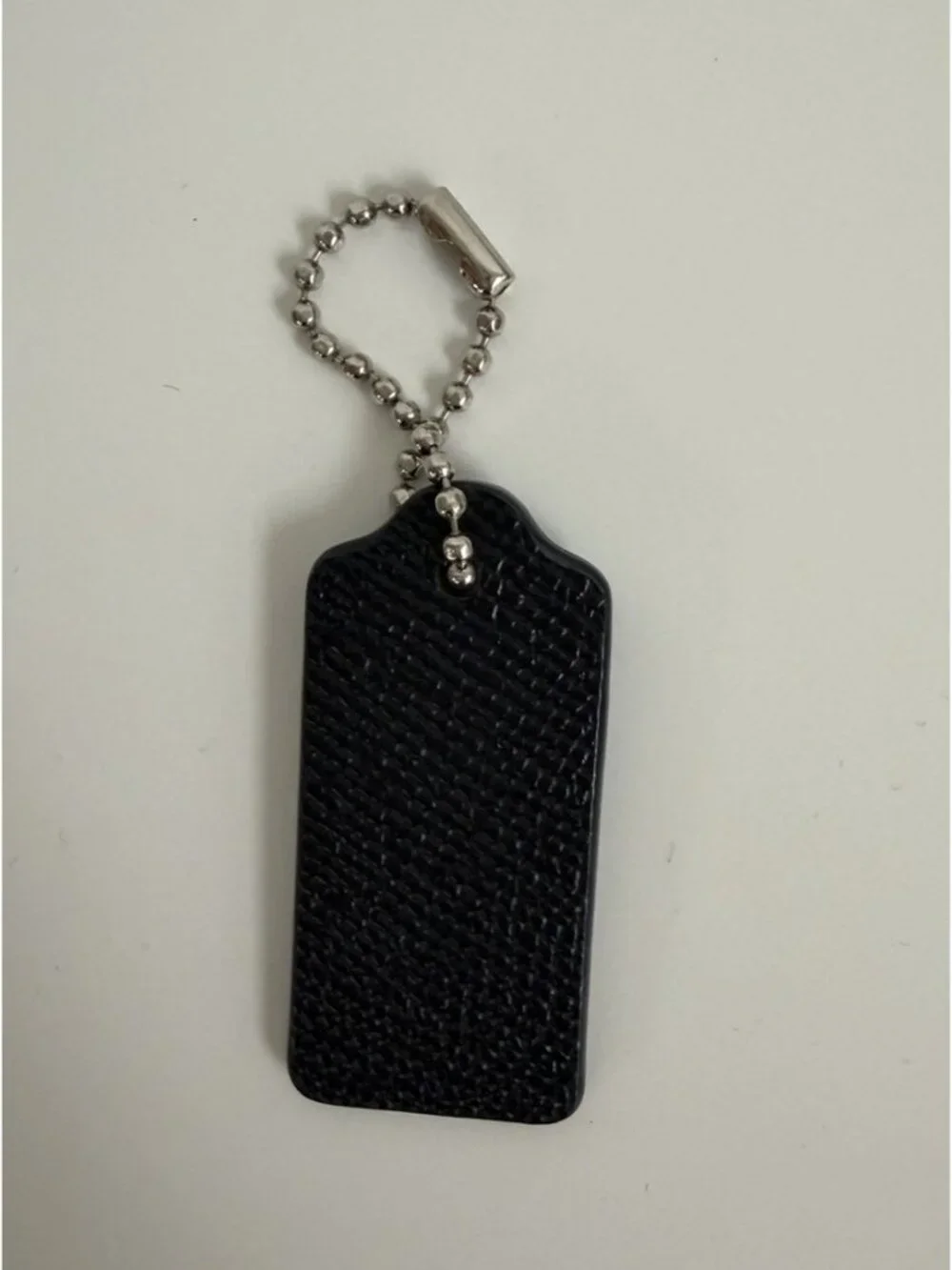 COACH Hang Tag Fob Bag Charm Ice Blue Black Leather, Silver Ball Chain